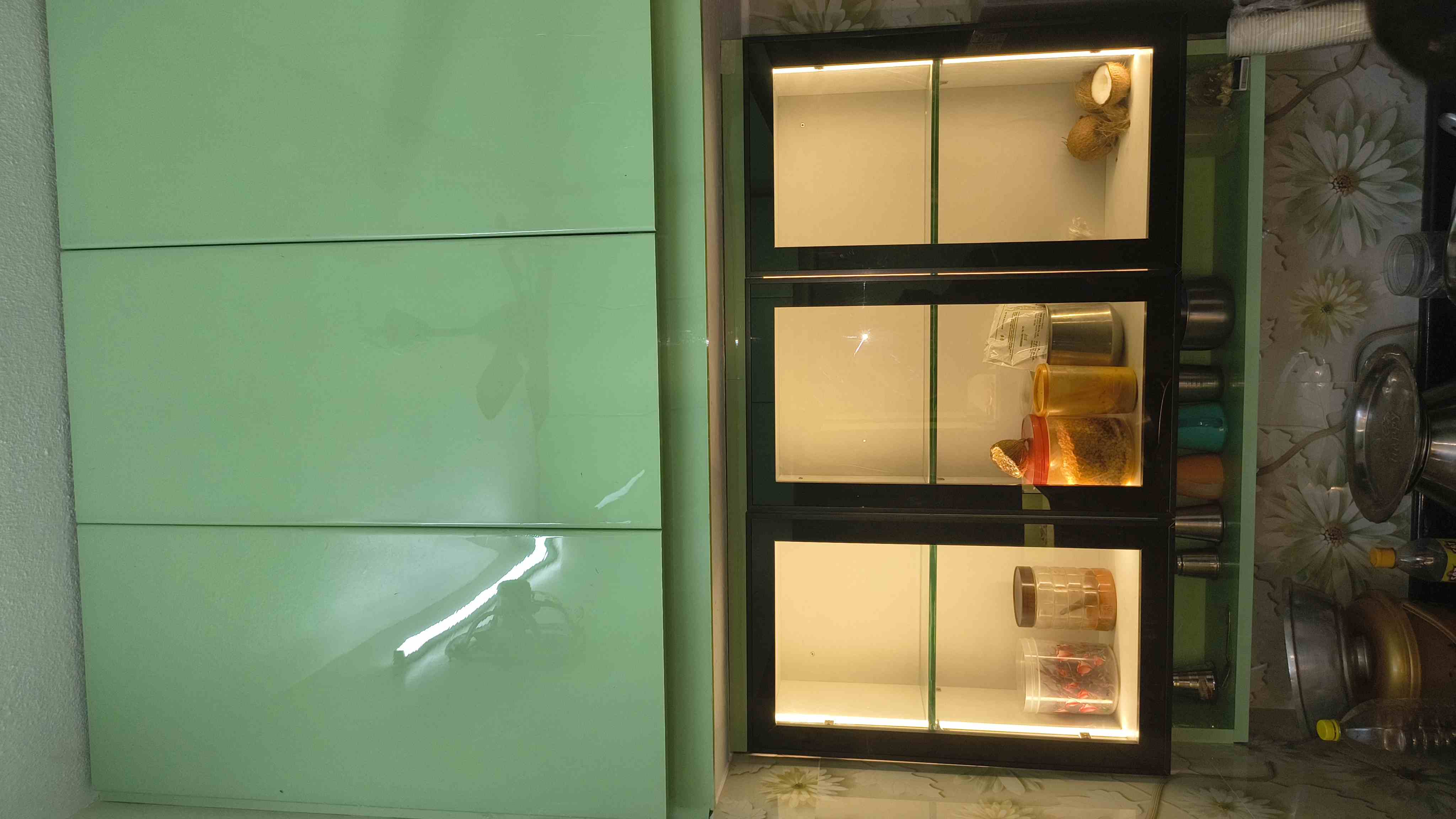 Green acrylic Modular kitchen